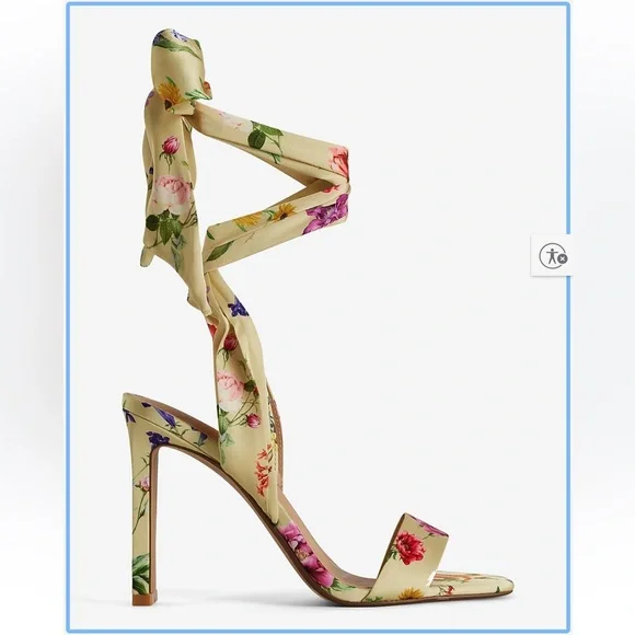 EXPRESS Floral Printed Lace Up Heeled Sandals - Picture 3 of 5